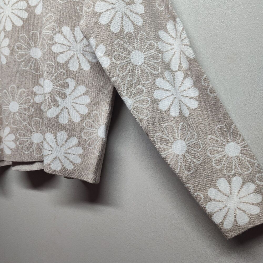 Rachel Zoe Sweater Women L Tan White Floral Retro Hippie Spring Casual Feminine - Picture 3 of 8